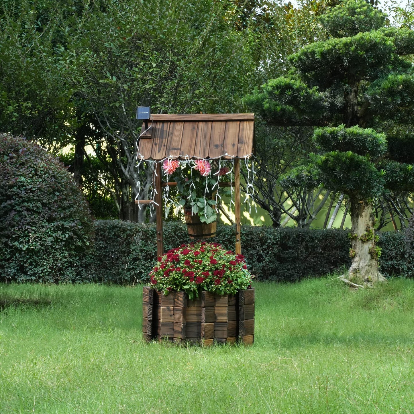 Notume Garden Wooden Decor Rustic Wishing Well with Light Planter Outdoor Home Décor for Patio, Upgrade Wishing Well Garden, Yard Hanging Bucket Patio Lawn Backyard Home Decor