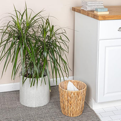 Household Essentials Handwoven Round Water Hyacinth Waste Basket with Plastic Liner, Natural
