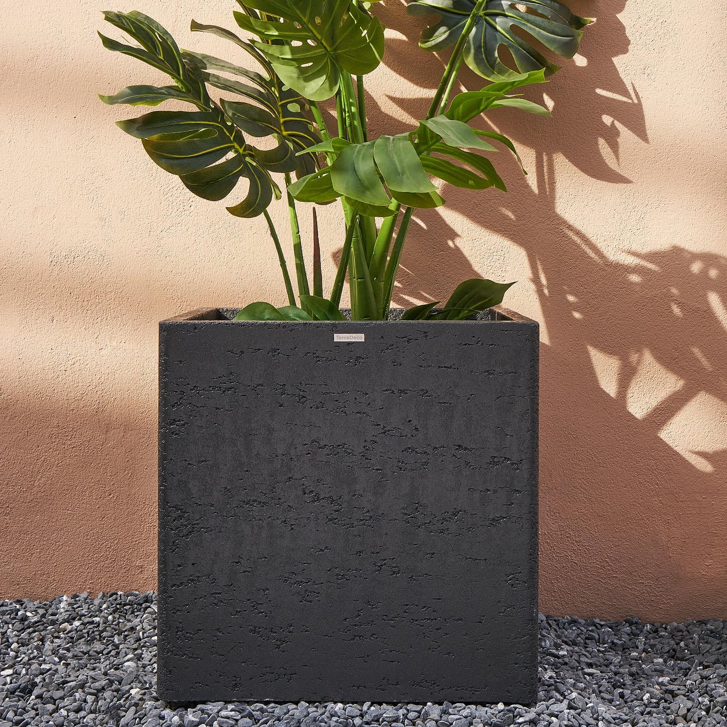 TerraDeco 20 Inch Square Concrete Planter（20Lx20Wx20H，48 Pounds）,Durable All-Weather Use with Drainage Holes,Large Square Planter for Outdoor Indoor Plants