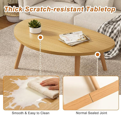 Coffee Table Low Table with Solid Wood Legs, 31.5x19.7 Large Coffee Table Side Table, Floor Table Desk for Sitting on The Floor, Living Room Furniture for Office Apartment Home, Pebble-Natural