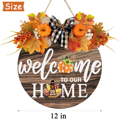 Interchangeable Welcome Sign for Front Door with 4 Seasonal Wreaths 21 Changeable Icons, Farmhouse Rustic Outdoor Welcome Signs Porch, Spring Winter Fall Decorations for Home House Warming Gifts