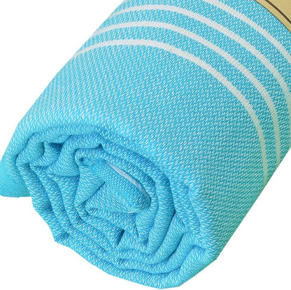 Bersuse Towels Anatolia XL Beach Blanket Throw Blanket Turkish Towel 100% Cotton Extra-Large Quick-Dry Lightweight Premium Peshtemal Towel - 61x82 Inches, Turquoise (Set of 3)