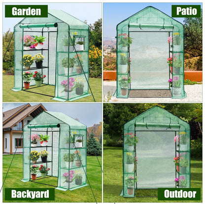 Greengro Greenhouse, 28 x 57 x 76'' Greenhouses for Outdoors, Small Plant Green House with Screen Windows, 3 Tiers 4 Shelves, Durable PE Cover, Plastic Portable Walk in Greenhouses for Outside Indoor