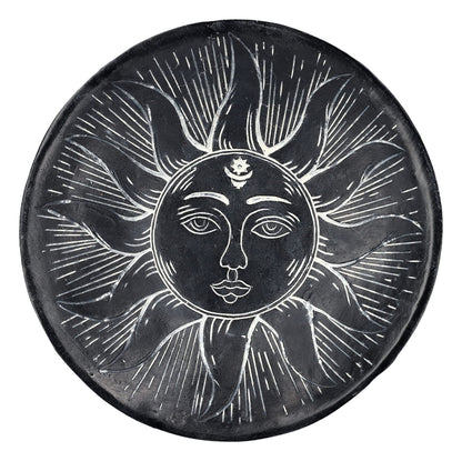 Pacific Giftware Carved Illustrated Sun and Moon Resin Trinket Bowl Black 8” Diameter