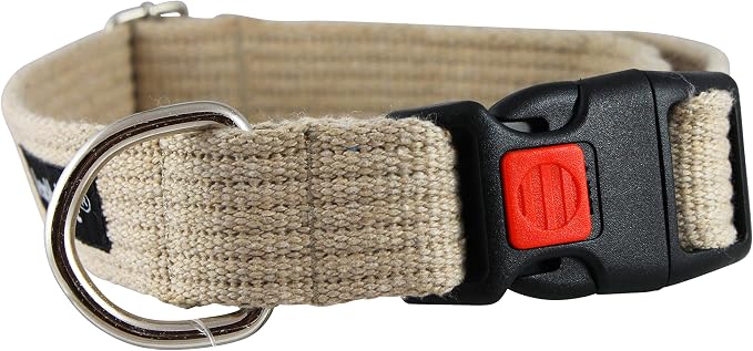 Dogs My Love Cotton Web Adjustable Dog Collar with Locking Device 4 Sizes Beige (Large: Neck 16"-23"; Width 1")