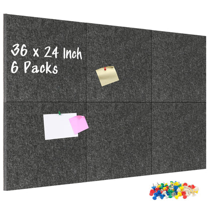 DOLLAR BOSS Felt Cork Board Tiles, 6 Packs 12" x 12" 1/2" Thick Cork Bulletin Board Self Adhesive Corkboards for Walls with 60 Pushpins for Home Office Kitchen School Decor Display, Grey