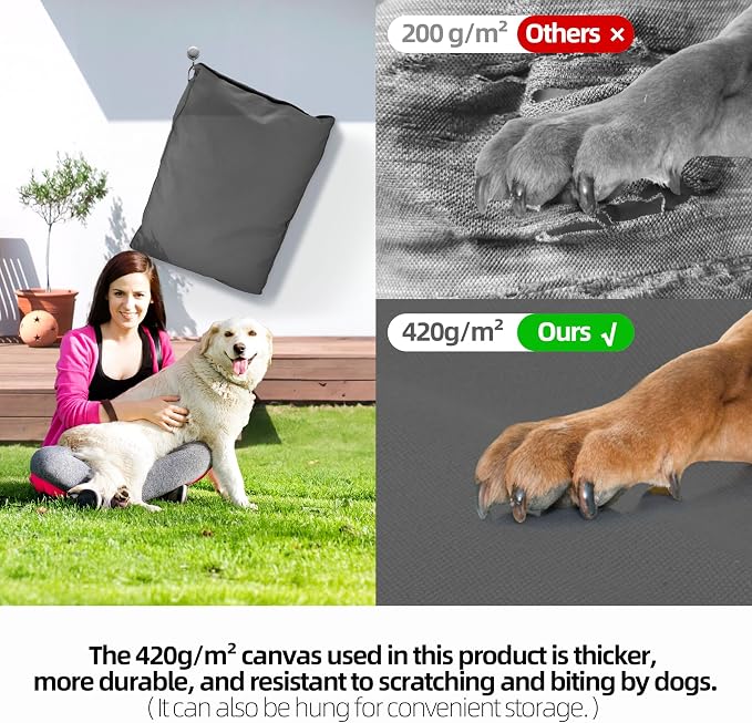Sytopia 36 Inch Canvas Outdoor Dog Bed for Large Dogs, Durable Dog Bed with Waterproof Machine Washable Removable Cover, Indoor Patio Pet Pad for Crate, Dark Grey