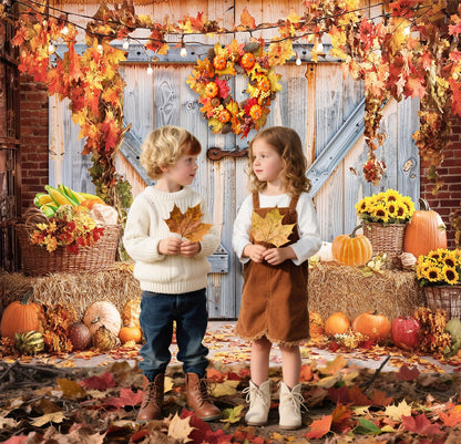 Fall Photo Backdrops for Photography, Pumpkin Thanksgiving Backdrop for Photoshoot, Orange Maple Leaves Harvest Friendsgiving Decorations 10x8ft