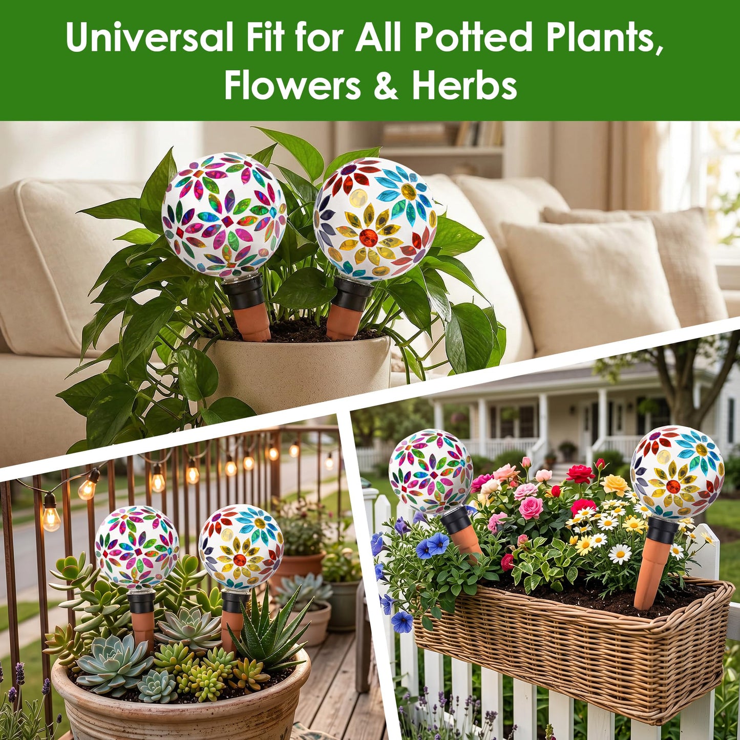 Chonsun Terracotta Watering Spikes Mosaic Watering Globes for Outdoor Plants 2 Pack Automatic Plant Waterer Watering Devices Water Bulbs