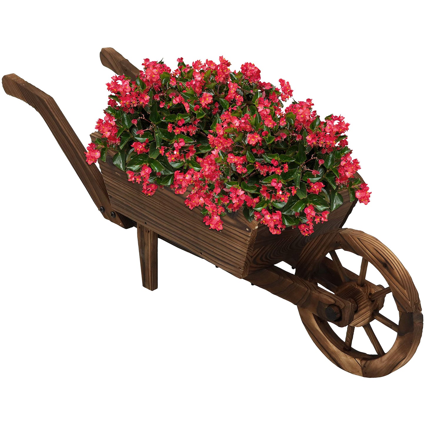 Sunnydaze Outdoor Wooden Decorative Wheelbarrow Planter - for Indoor or Outdoor Use - 35" W x 10.25" D x 12" H - Brown