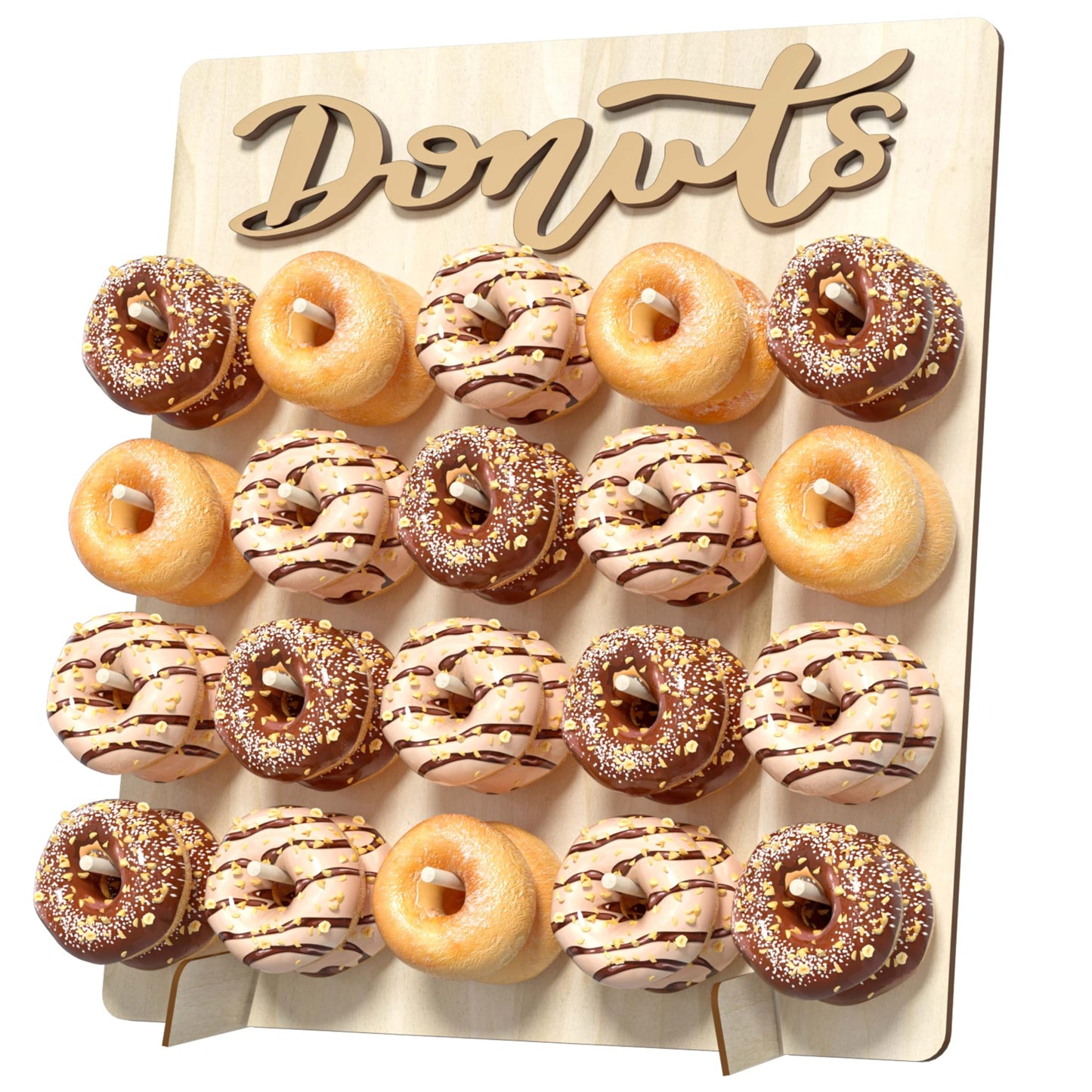 CORTNK Donut Wall Display Stand, Wooden Doughnut Holder Display 20 Donuts, Donut Holder Board for Donut Grow Up Party, Birthday, Wedding, Baby Shower, Donut Party Decorations (Natural)