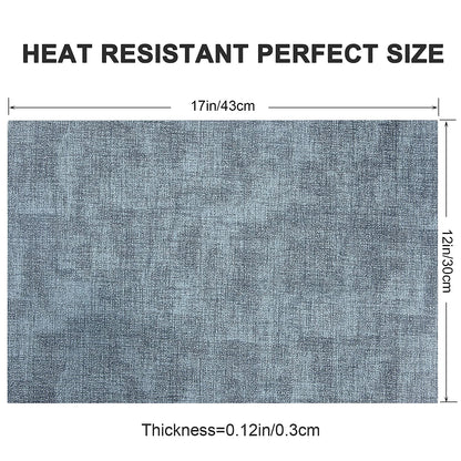 LANDVIEW Leather Heat Resistant Placemats Set of 6 Waterproof Wipeable Washable PU Table Mats,Easy to Clean Anti-Slip (6, Blue)