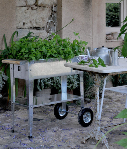 Herstera Raised Garden Bed with Wheels, Galvanized Steel Rectangular Elevated Planter Trolley with Cart Wheel & Drainage Hole, Ideal for Gardens, Indoor or Outdoor Patio/Porch, Silver
