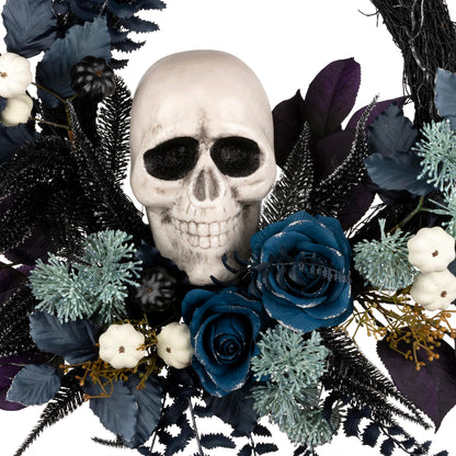 National Tree Company Artificial Halloween Skull Wreath, Black, 24inch
