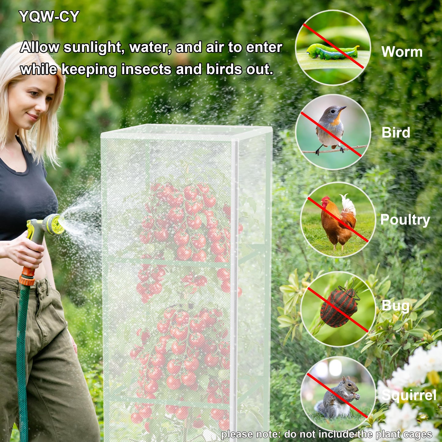 Garden Bird Netting Cover for Square Plant Cage, Plant Cover 59" x 17.7" Insect Tomato Cage Net with Zipper and Drawstring, Tomato Trellis Netting Protection Cover for Protecting Plant (6 Pack)