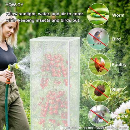 Garden Bird Netting Cover for Square Plant Cage, Plant Cover 59" x 17.7" Insect Tomato Cage Net with Zipper and Drawstring, Tomato Trellis Netting Protection Cover for Protecting Plant (6 Pack)