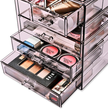 Sorbus Acrylic Makeup Organizer Set, 6-Drawer Vanity & Countertop Cosmetic Storage with Small & Wide Drawers, Purple Makeup Storage for Brushes, Lipsticks, Jewelry – Holiday Gift for Women & Teens