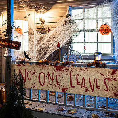 Watayo 71" x 20" Halloween Bloody Banner Yard Sign- Burlap Horror No One Leaves Banner- Scary Halloween Banner Backdrop Decoration for Haunted House Yard Outdoor Fence Garden Parties Decor