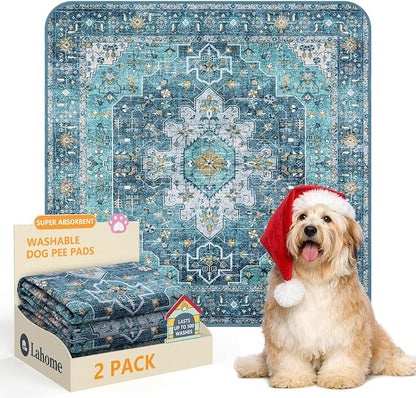 Lahome Super Absorbent Washable Pee Pads for Dogs - Secure Floor Protection - Non-Slip, Leakproof Reusable Pads for Training, Crates & Playpens (2 Pack, 36"x36", Blue)