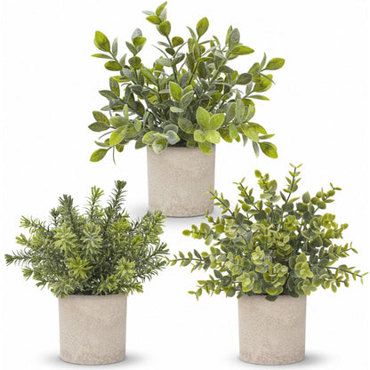 Der Rose 3 Pack Mini Potted Fake Plants Artificial Plastic Eucalyptus Plants Topiaries for Home Office Desk Farmhouse Shelf Room Bathroom Decor(Sage Green)