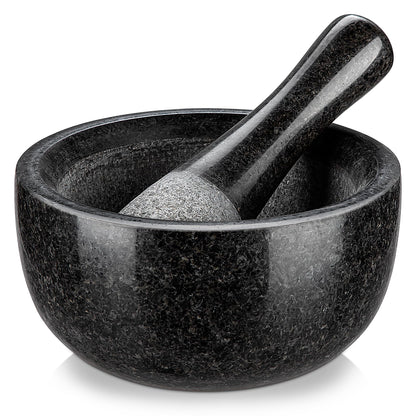Velaze Large Mortar and Pestle Set, 100% Granite, Natural Unpolished, Herb Crusher, Spice Grinder, Stone Grinder Bowl for Making Guacamole and Pesto, 6.3 Inch Pestle and 16 oz Mortar(2 Cup)