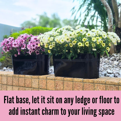 LaLaGreen Bundle- 2 Pack, 17 Inch + 6 Pack, 11.8 Inch Black Metal Pot Hanging Window Flower Box with Hook Modern Boho Style Decor Railings Fence Outdoor Patio Porch Balcony Flower Herb Buckets Garden