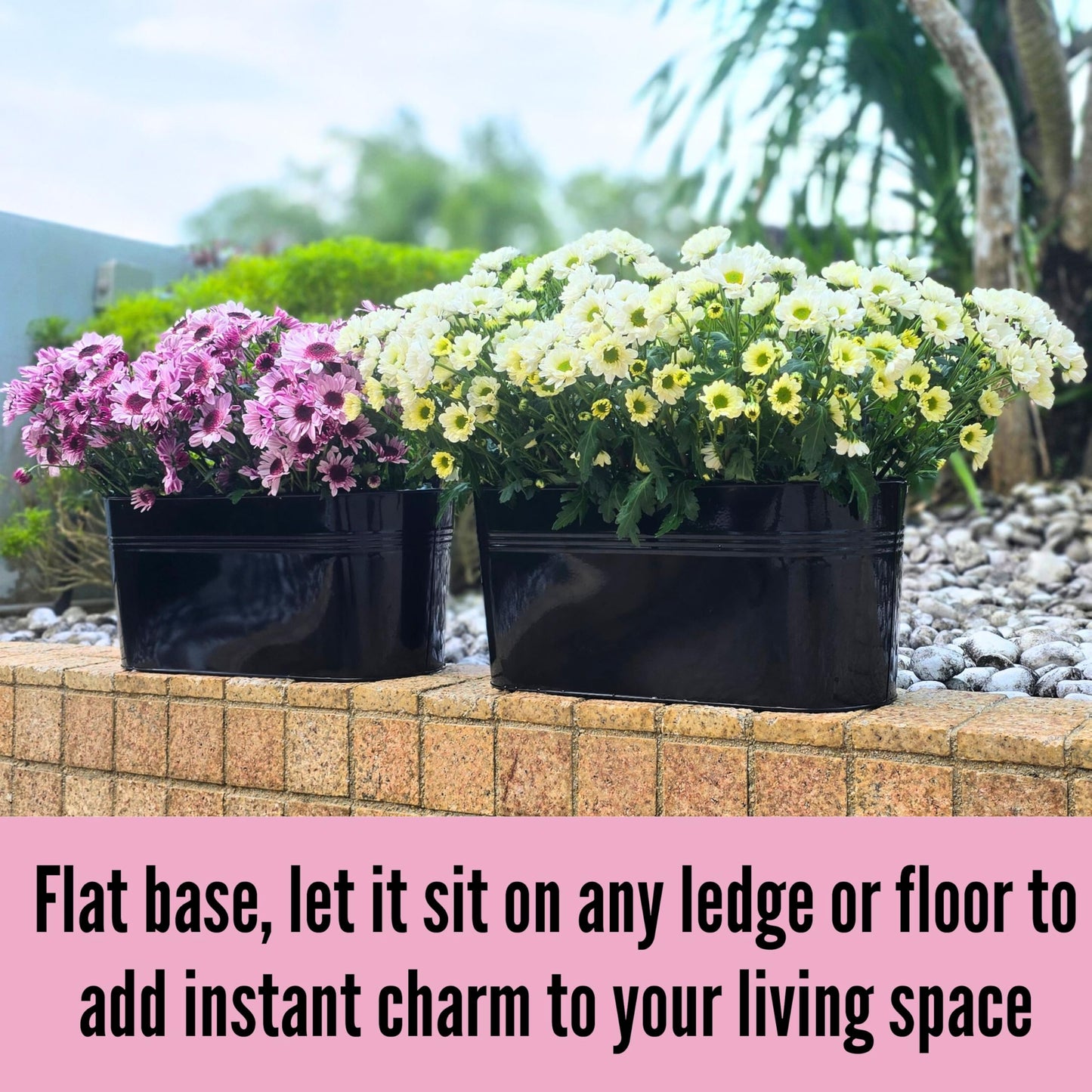 LaLaGreen Deck Railing Planter Box (17 Inch, 2 Pack) Large Black Metal Window Flower Boxes Outdoor, Wall Hanging Planters Plant Holder Hooks Fence Rail Bucket Modern Countryside Boho Style Patio Porch