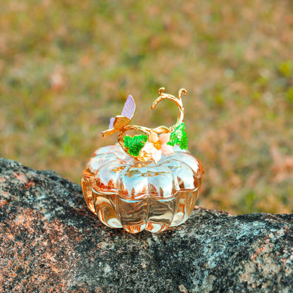 Crystal Pumpkin Ring Jewelry Box - Champagne Pumpkin Collectible Figurines Glass Paperweight Tabletop for Fall Harvest Thanksgiving Halloween Home Decor Gifts for Her Women Mom Girlfriend Wife