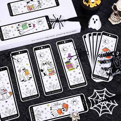 Whaline 60 Pcs Halloween Ghost Bookmark Cute Cartoon Reading Ghost Book Page Markers with Tassels for Book Lovers Student Teacher Home Classroom Supplies, Double-Sided