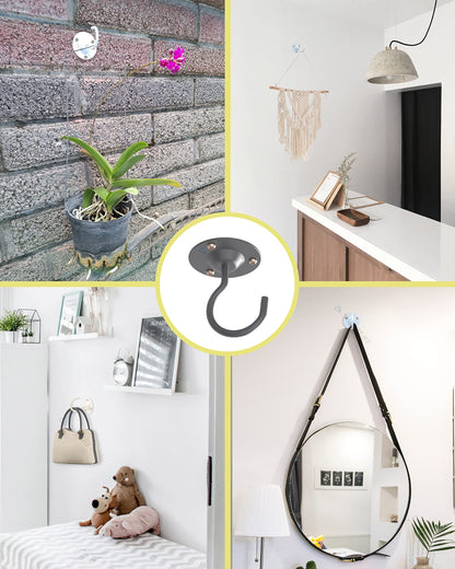 NACETURE Ceiling Hooks for Hanging Plants 3 Pack - Plant Hanger Indoor Hanging Hooks Metal Plant Bracket Iron Lanterns Hangers for Wind Chimes (Black 3 Pack)
