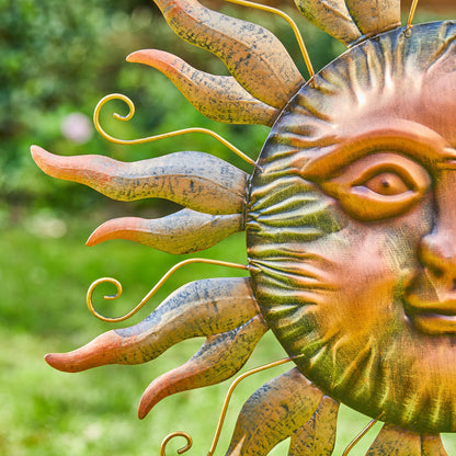 Glitzhome Metal Sun and Moon Wall Decor, Garden Yard Stake with Celestial Outdoor Sculpture Design, Bronze Copper Rustic Art for Patio Lawn Spring Landscape Decoration