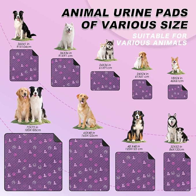 WanpeeGoo Washable Pee Pads for Dogs, 4 Pack Absorbent Reusable Training Dog Pads Pet Puppy Pads, Non-Slip Potty Pads for Whelping, Playpen, Crate, Bed, Purple 18"x24"