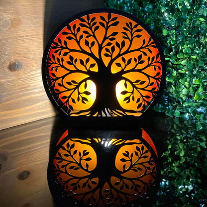 Zeckos Tree of Life Accent Lamp - 8” Decorative Metal Plug-in Table Light, Black Nature Silhouette with Warm Amber Backlight, Nightstand Desk Lighting, Cozy Home Décor Gift, Bulb Included