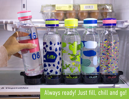 Reduce WaterWeek Reusable Water Bottle Set, 20oz – Plastic Reusable Water Bottle Set of 5, Plus Fridge Tray – BPA-Free, Leak Proof Twist Off Cap – Bliss