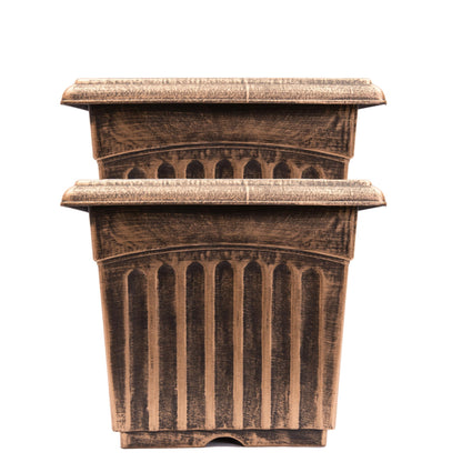 Sapphire USA 9" Square Planter Rustic Greek Column Look Set of 2 Flowerpot for Nursery Indoor Outdoor Garden Patio Office and Home Decor (Medium, Gold)