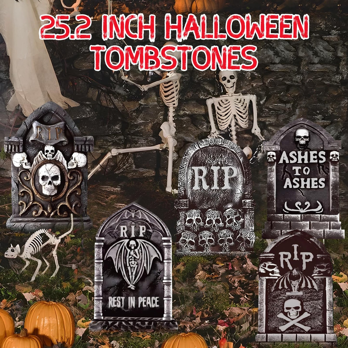 25.2inch DIY Halloween Tombstones Decorations Outdoor 5PCS Halloween Yard Signs Decoration,Halloween Graveyard Tombstones for Graves Gravestones Outdoor Decorations