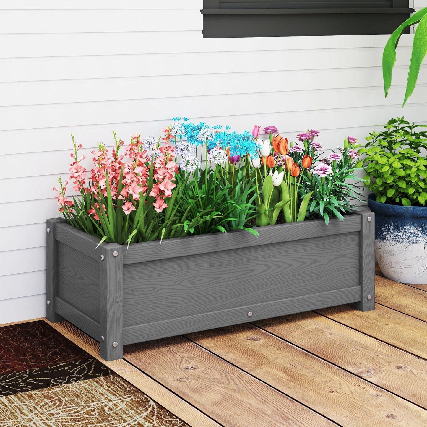 KETOYARK HDPE Raised Planter Box Outdoor,Rot-Resistant and Non-Cracking,Small Raised Beds for Gardening 29.5 * 14.4 * 9.8 in for Yard,Lawn,Outdoor Planter Boxes Rectangle with Drainage Holes Gray