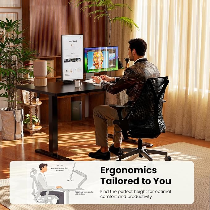 ErGear Height Adjustable Electric Standing Desk, 55 x 28 Inches Sit Stand up Desk, Memory Computer Home Office Desk, Dark Walnut