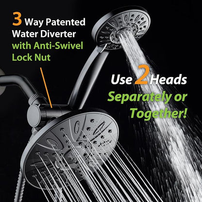 AquaDance 7" Premium High Pressure 3-Way Rainfall Combo Combines The Best of Both Worlds-Enjoy Luxurious Rain Showerhead and 6-Setting Hand Held Shower Separately or Together, Matte Black