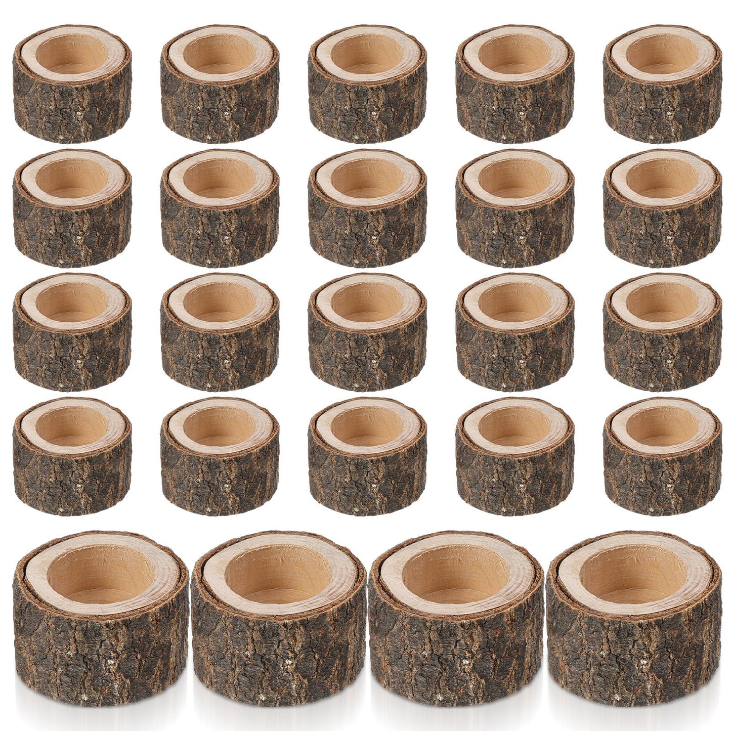 24 Pcs Wooden Tea Light Candle Holders Votive Candle Holders, Rustic Wooden Pillar Candle Stands Vintage Tealight Holders Set Candle Centerpieces for Dining Table Wedding Party, 1.6" H
