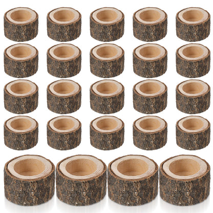 24 Pcs Wooden Tea Light Candle Holders Votive Candle Holders, Rustic Wooden Pillar Candle Stands Vintage Tealight Holders Set Candle Centerpieces for Dining Table Wedding Party, 1.6" H