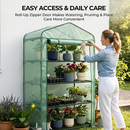 Worth Garden 50% Extra Wide Mini Greenhouse 4 Tier Portable Plant Green House 40in Wide -Sturdy Gardening Shelves with PE Cover & Roll-Up Zipper Door - Indoor & Outdoor Use - 19″W. x 40″L. x63″H.