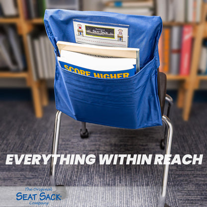 Seat Sack Student Chair Storage Pocket - 12", Classroom Chair Organizer for Student Desks, Durable Over-the-Chair Storage, Blue, 1-Pack
