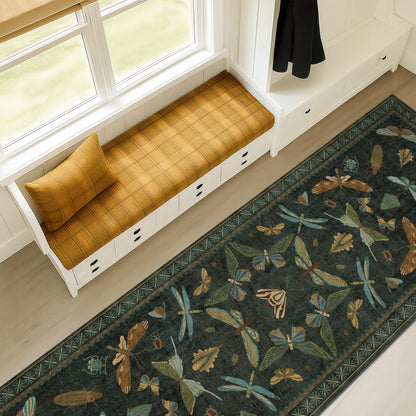 Hazo Haus 8 ft Long Hallway Runner Rug - Boho Green Rug for Kitchen Floor, Entrance Indoor, Washable Wide Runner Non Slip, Dark Green 2'6''x8'