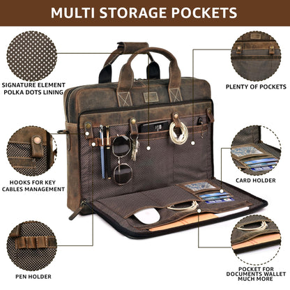 LEATHER VILLAGE 16" Leather Laptop Messenger Briefcase Bag for Men-Leather Satchel for Travel and Office Shoulder Bag- Rustic Brown