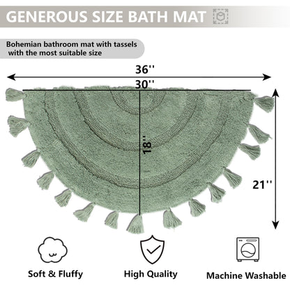 KOEXM Half Circle Boho Bathroom Rugs with Tassels for Bohemian Bedroom Soft Half Circle Rug Handcrafted Crochet Cotton Non Slip Absorbent Washable Rug Cute Bath Mats for Boho Bathroom Decor 32"x20"