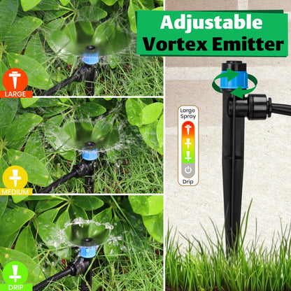 MIXC 60pcs Quick-Connect Drip Irrigation Emitters Fan Shape for 1/4" Drip Irrigation Tubing - Adjustable Push-to-Connect 360° Drip Emitters Vortex on 6" Sturdy Stake for Irrigation System