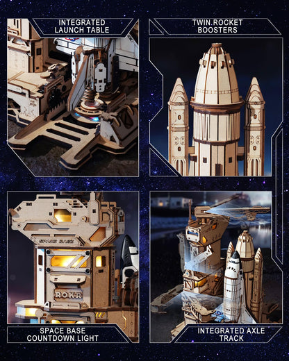 ROKR 3D Puzzles for Adults Space Shuttle, Interactive DIY Building Model with Lighting, Airplane Wooden Puzzles, Desk Decor, Engineering Gifts for Adults Men Teens 14+, STEM Project
