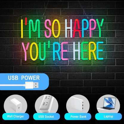 I'm So Happy You're Here Neon Sign for Wall Décor Dimmable LED Neon Light USB Powered Neon Art Signs Decor