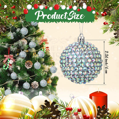 Sosation 12 Pcs Rhinestone Christmas Ornaments Ball 2.36 Inch Sparkly Glitter Christmas Tree Decoration Silver Glitter Xmas Hanging Balls for Xmas Gifts Home Decoration Wedding Party